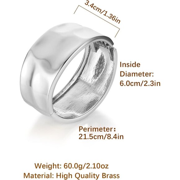 Chunky Gold Cuff Bracelet Brass Wide Hammered Open Hinge Jewelry Gift - Picture 6 of 6